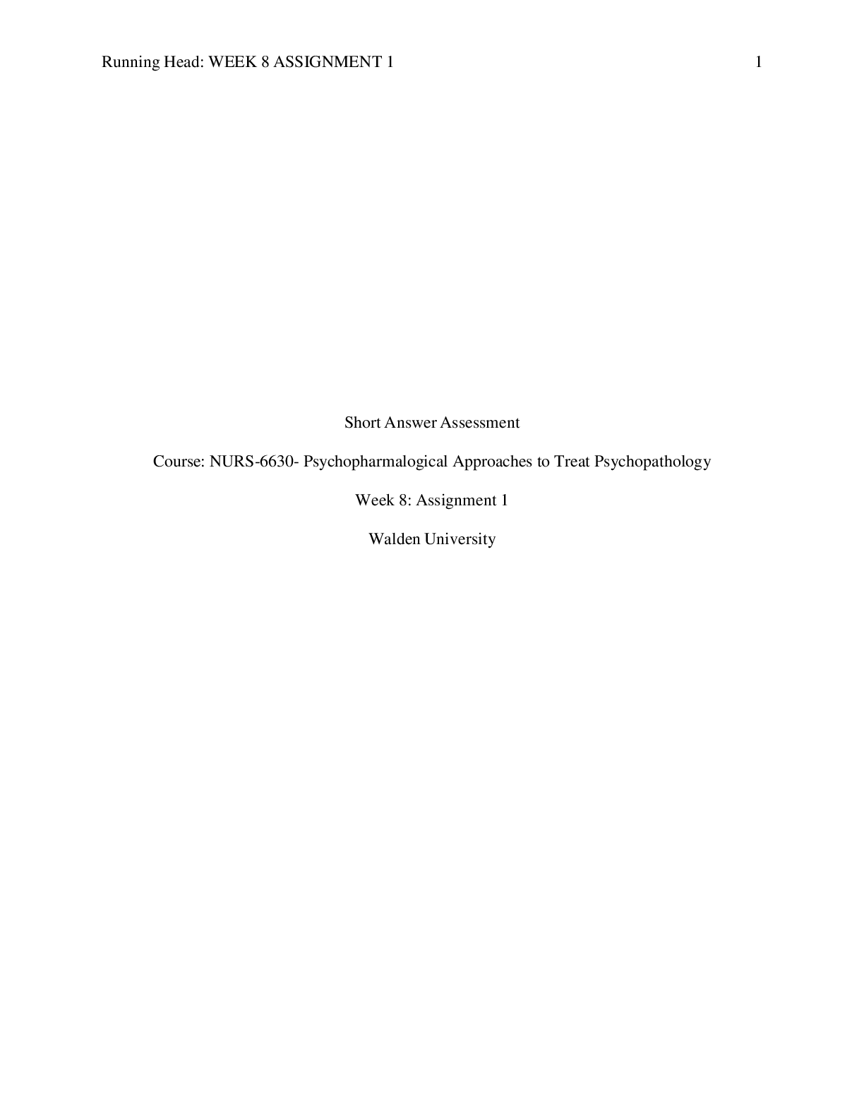 Preview image for NURS 6630 Week 8 Assignment 1: Short Answer Assessment, Answered